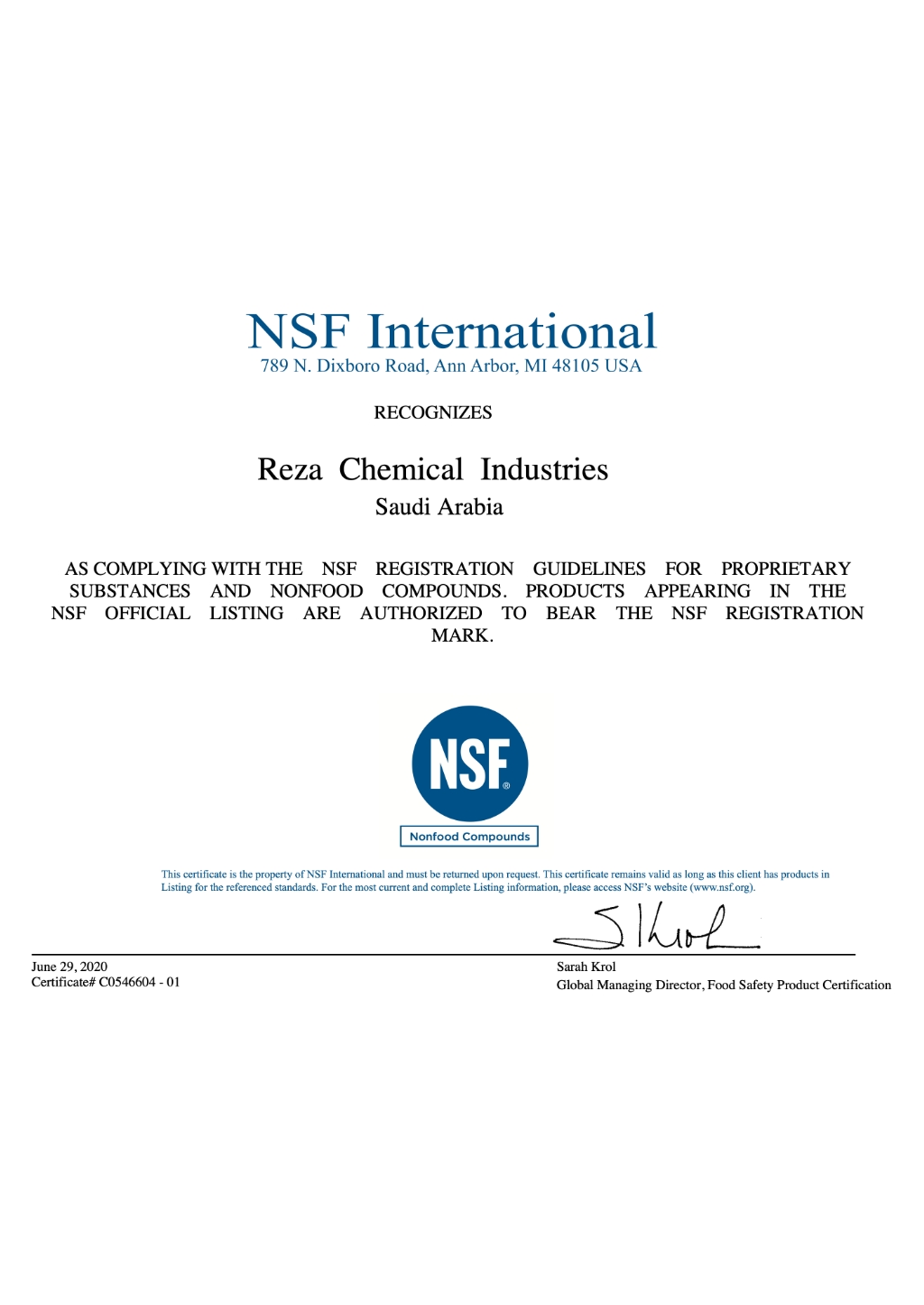 NFS Nonfood Compounds C0546604